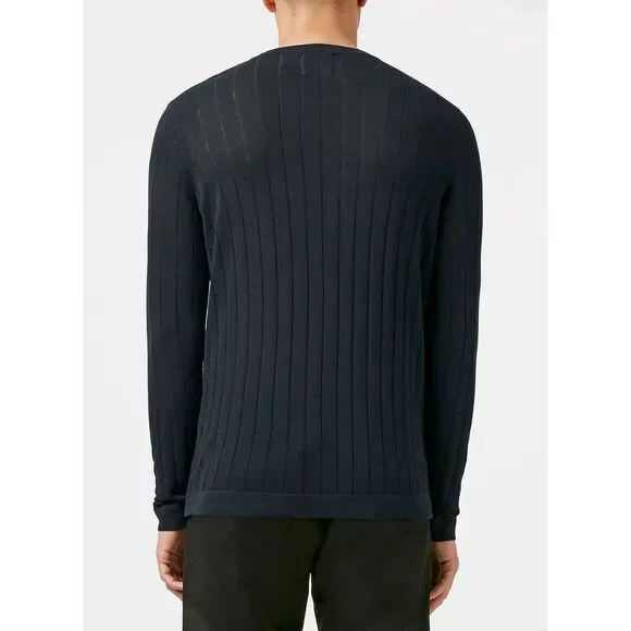 Topman New Premium Navy Pima Cotton Rib Sweater Retail $65 Crew Neck Mens Small - Picture 2 of 3